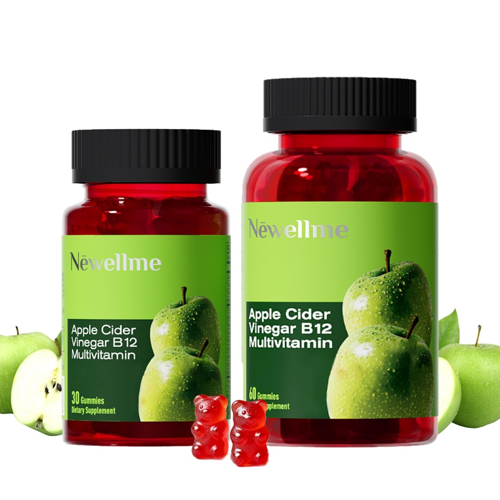 NEWELLME ACV Gummies with The Mother & B12 – Sugar-Free, Great-Tasting Vegan Gummies for Digestion, Metabolism & Daily Energy Support, 90 Count