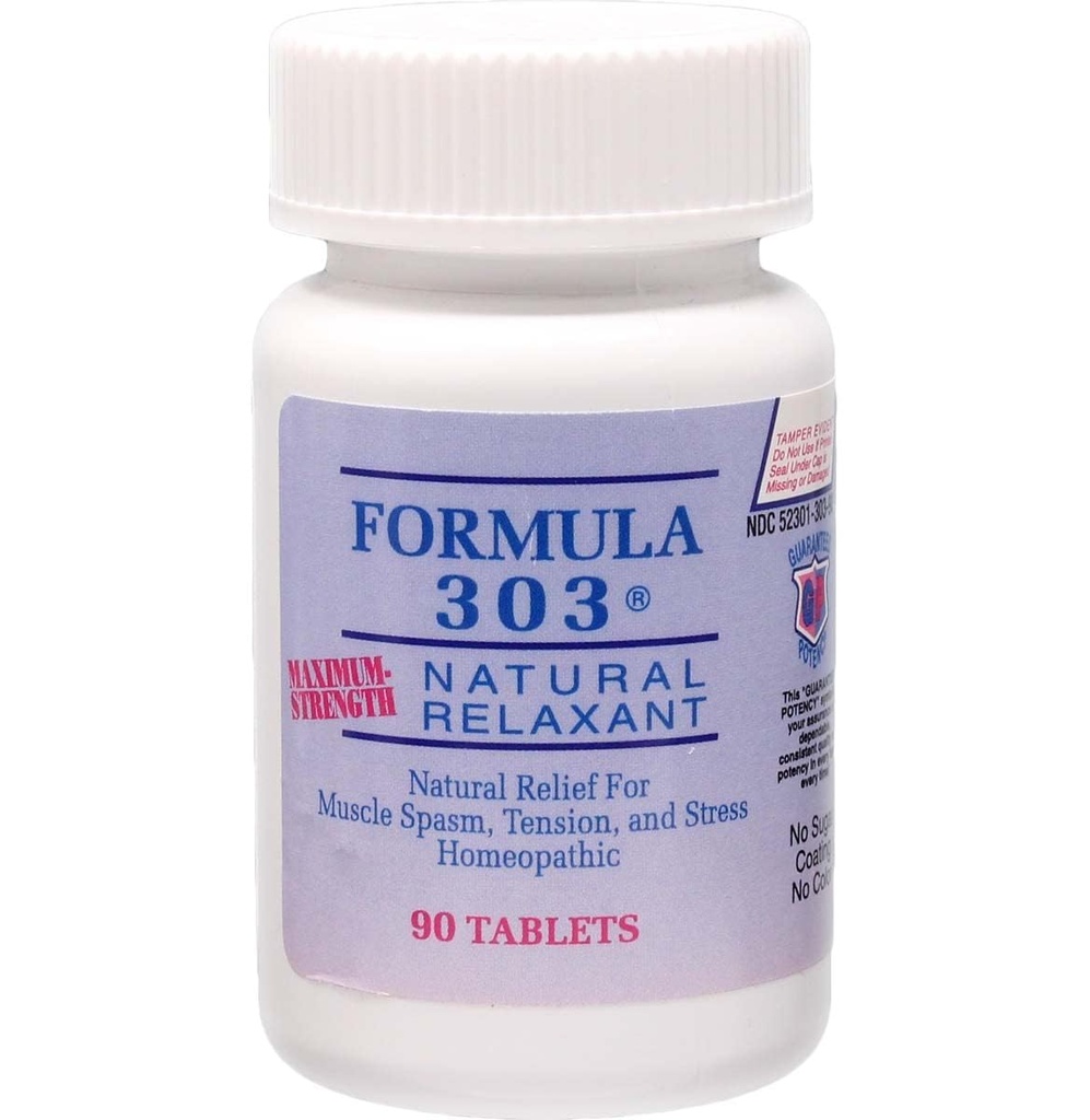 Dee CEE Labs Formula 303 Maximum Strength Tablets, 90 Tablets; All-Natural containing Magnesium for Sore Muscles, Passion Flower, and Valerian Root