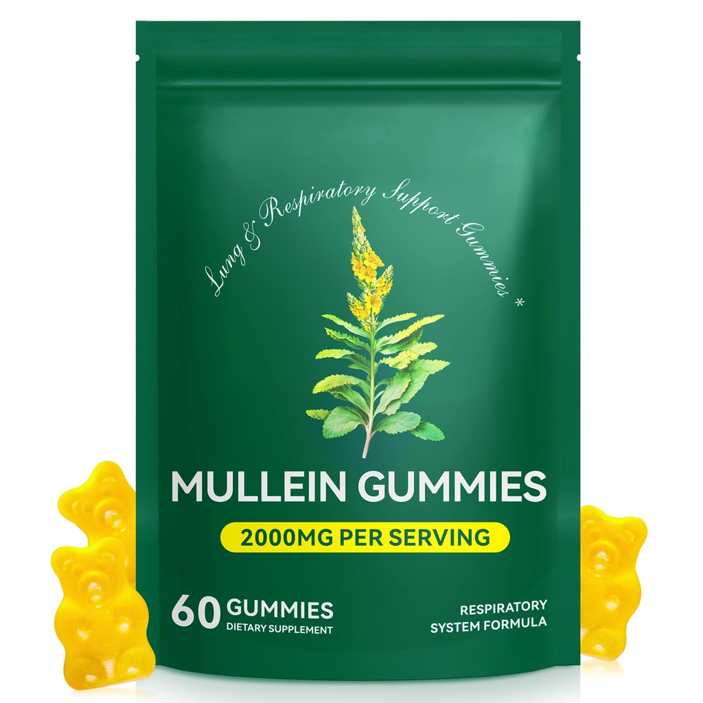 Mullein Gummies for Lung Cleanse 60 Count - Mullein Leaf Extract Gummies with Chlorophyll - Natural Herbal Supplement for Lung Cleanse, Respiratory Support, Boosts Immunity, Digestive Wellness