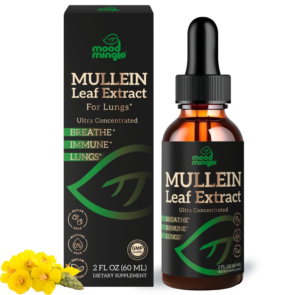 Mullein Leaf Extract for Lungs - Mullein Drops for Respiratory Health Support Lung Detox Cleanse - Vegan Sugar-Free Gluten Free - Liquid Supplement for Men Women 2fl. oz (60ml)