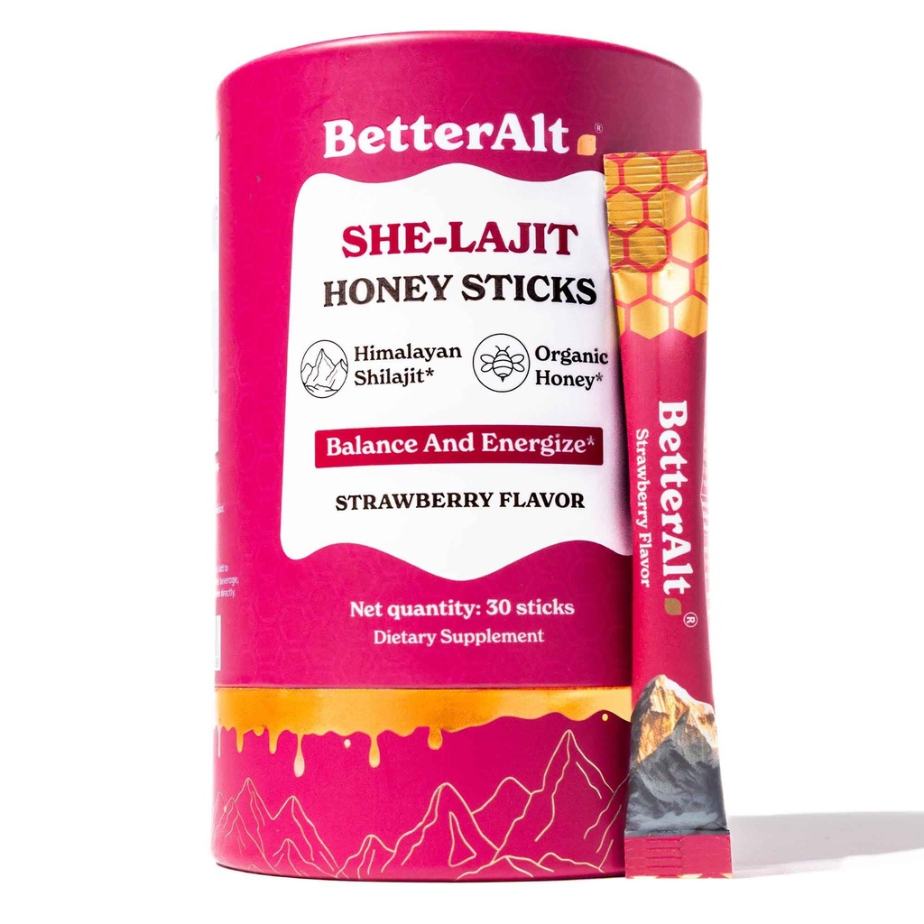 BetterAlt SHE-Lajit Strawberry Honeysticks|Shilajit for Women with Shatavari & Saffron for hormonal Balance & Energy Boost|Tasty sticks with Goodness of Pure Himalayan Shilajit| 30 Sticks