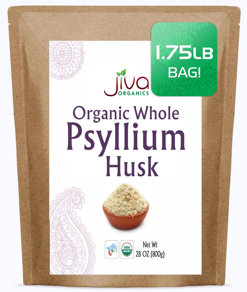 Jiva Organics Vesels Psillijs Husk (Isabgol) 1.75 LB (28 Oz) Jumbo Bag - Ne-GMO, Neflavored - Keto Friendly, Soluble Fiber