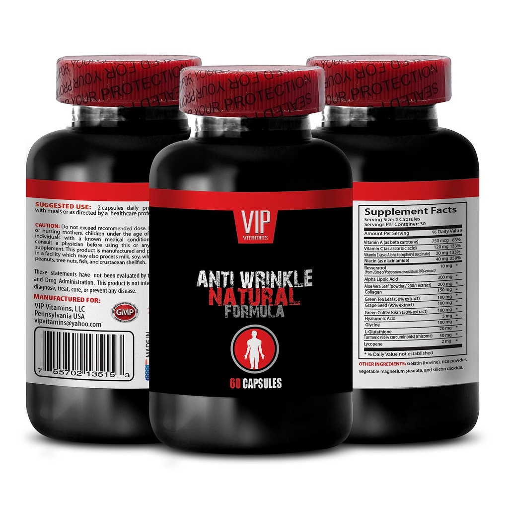 Anti-Wrinkle - Vitamin A, Hydrolyzed Collagen Firming Complex, Green Tea Leaf, Anti-Wrinkle Hydration with Aloe Vera, Green Coffee Bean, Niacin Skin Texture Renewal, Turmeric Root 1Bot
