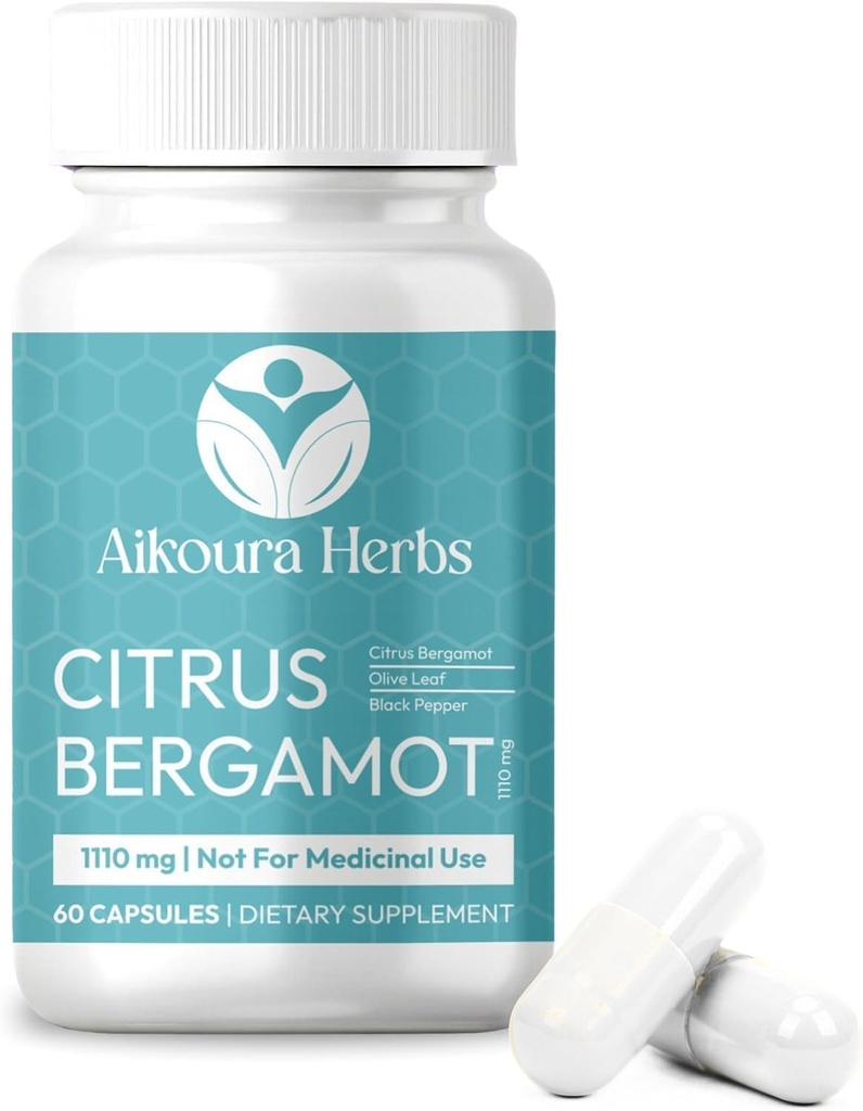 Citrus Bergamot Supplement 1110mg – with Niacin, Olive Leaf & Black Pepper – Heart & Immune Support – Supports Healthy Cholesterol & Triglyceride Levels – 60 Vegan Capsules