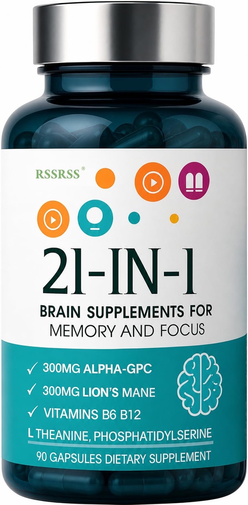 Brain Supplements for Memory and Focus, 21-in-1 Advanced Cognitive Formula | Natural Herbal Formula, Clarity & Cognitive Improvement for Men & Women | 90 Capsules (Unflavored)
