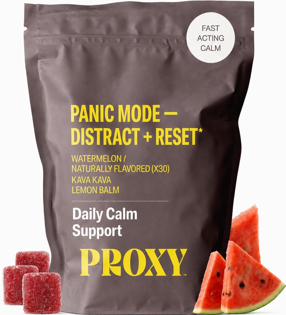 PROXY Fast-Acting Stress Relief Rescue Gummies | Natural Quick Calm with Kava Kava & Lemon Balm to Support Mental Relaxation, Cortisol Health | Non-Drowsy, Vegan, Natural Watermelon Flavor (30 Count)