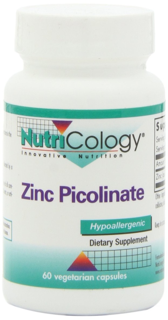 NutriCology Zinc Picolinate - Supports Healthy Immune System - Delivers 25 mg of Zinc - Highly Bioavailable Superior Absorption - Vegetarian & Hypoallergenic - 60 Servings - 60 Capsules