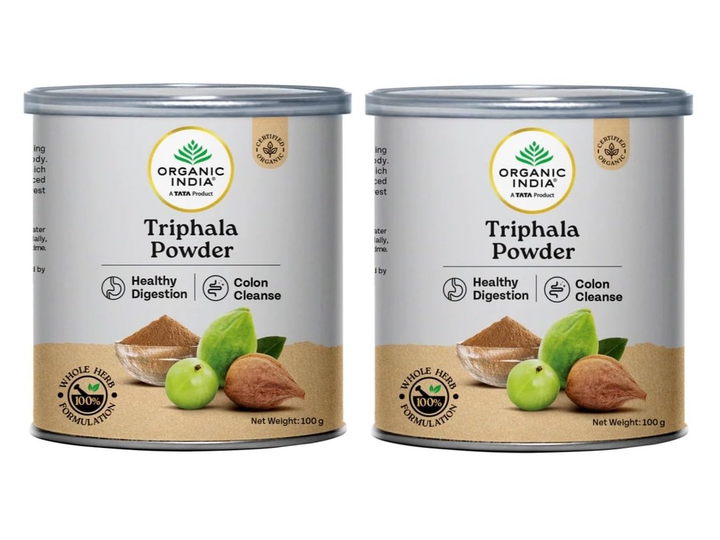 India-organic's Triphala Powder for Digestive Health Support, Natural Colon Cleanse Supplement, 100 Gram, Pack of 2