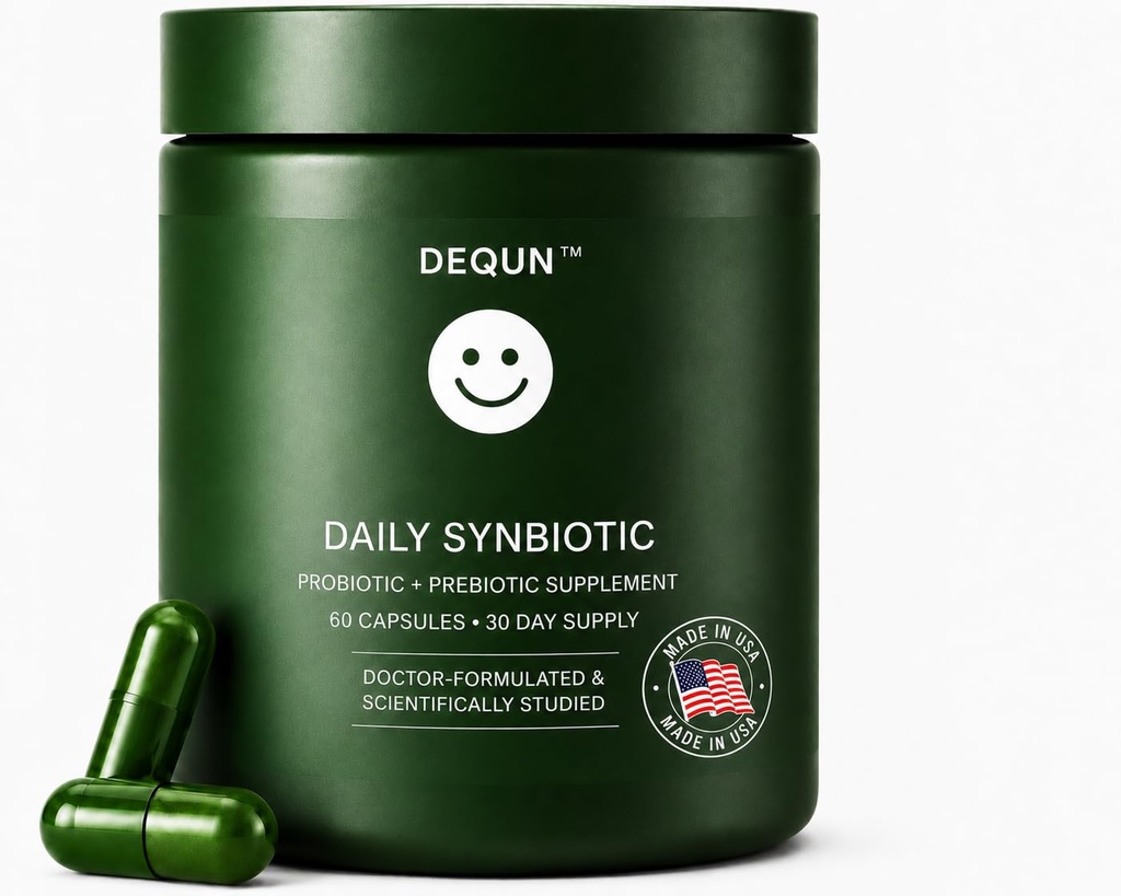DEQUN Daily Synbiotic for Women & Men - Prebiotic + Probiotic for Digestive & Gut Health, Immune Support, Bloating Relief, Vegan, Shelf-Stable, 30-Day Supply (Pomegranate, 52 Count)