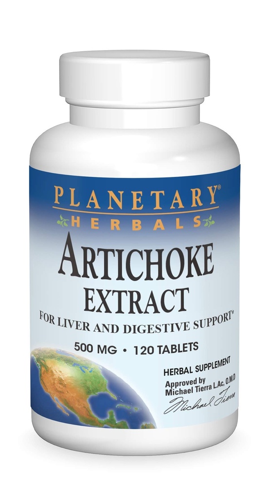 Planetary Herbals Artichoke Extract Tablets, 500 mg, 120 Skaits