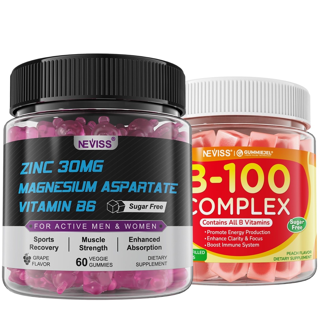 NEVISS Super Vitamin B Complex Gummies with Zinc Magnesium Supplement for Men and Women