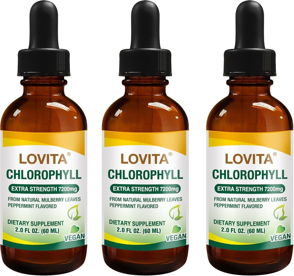 Lovita hlorofila šķidruma pilieni, augsta potence 120 mg/ml, 7200 mg uz pudeli, dabiskās enerģijas pastiprinātājs un imūns atbalsts, iekšējais dezodorants, ādas veselība, vegans un ne-ĢMO, piparmētru pildītājs, 180 Servisi