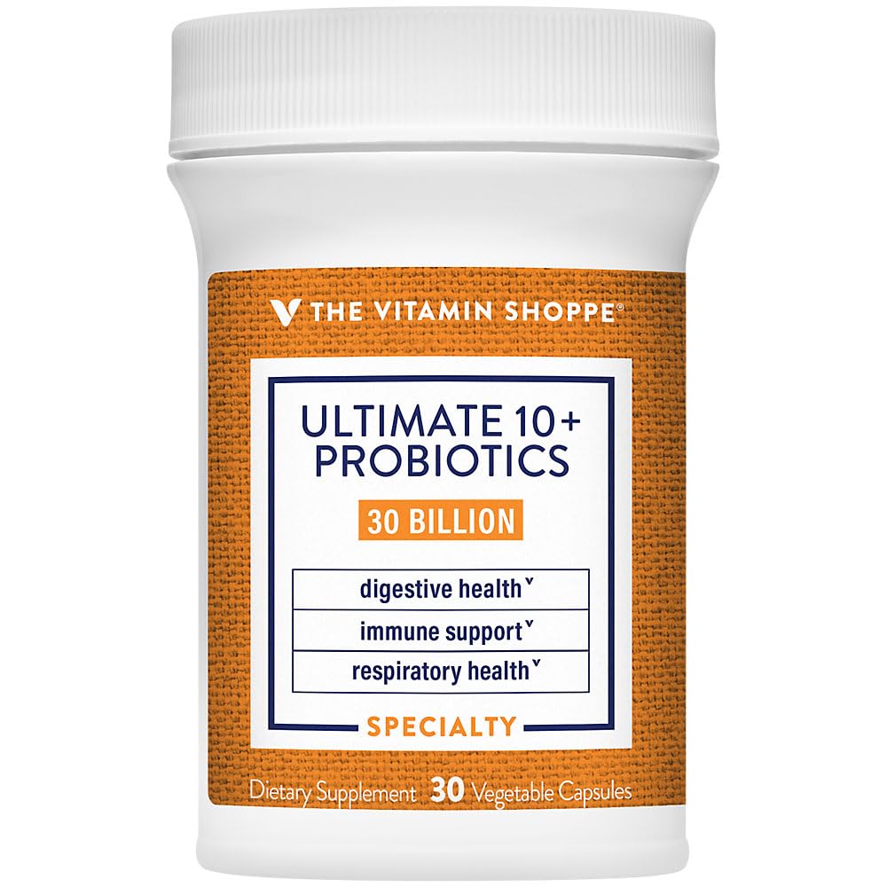The Vitamin Shoppe Ultimate 10+ Probiotics 30 Billion CFU - 10 Probiotic Strains for Digestive Health, Immune & Gut Support (30 Vegetable Capsules)