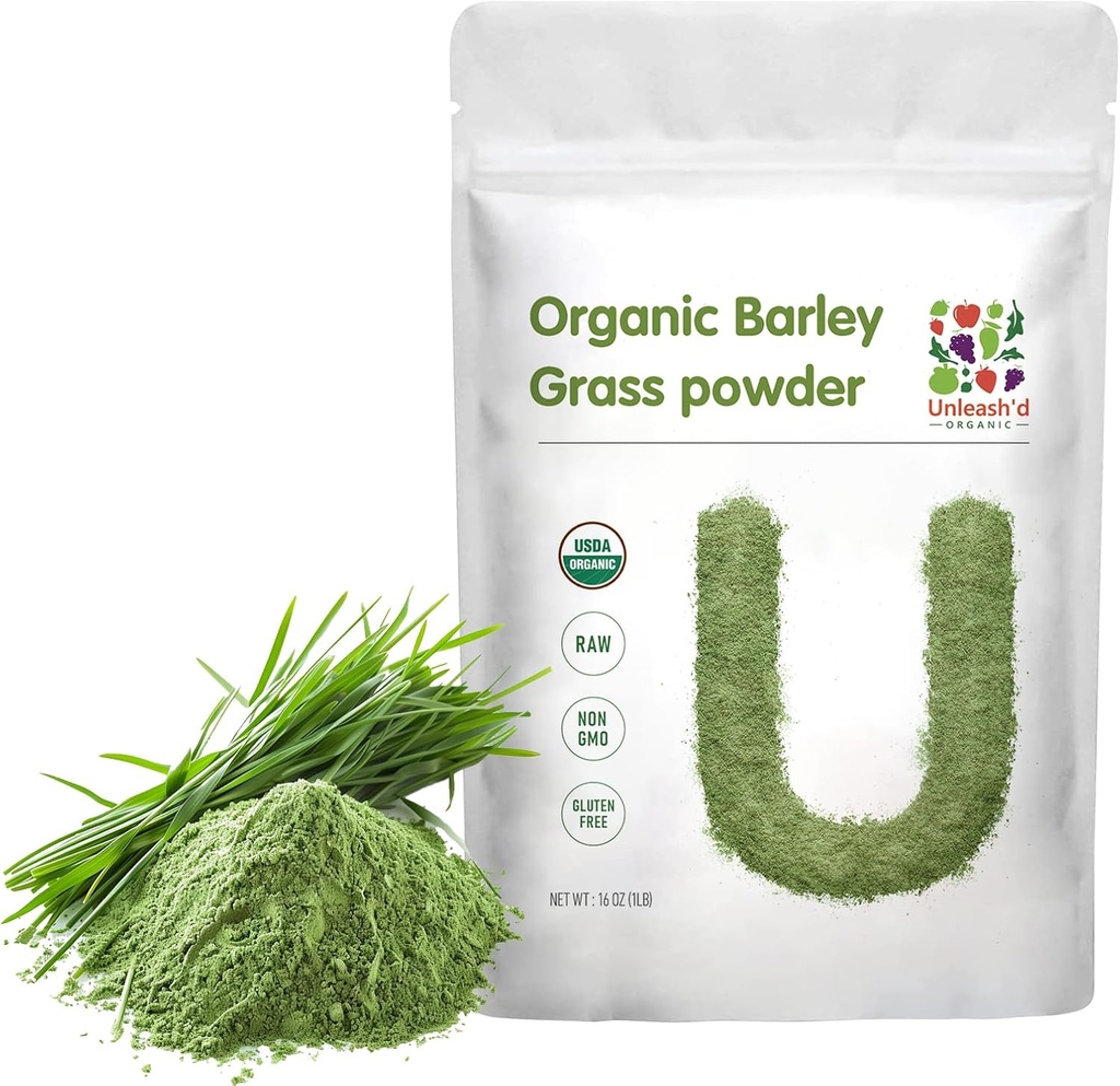 NELEASH'D ORGANIC Miežu zāles pulveris 1 putra 100% tīra un organiska, Superfood Greens bagāts ar vitamīniem, minerālvielām, šķiedru un antioksidantiem