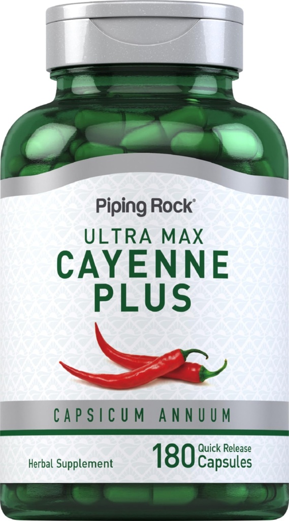 Piping Rock Cayenne Pepper Capsules | 180 Count Herbal Supplement | Capsicum Annuum | Plus Ginger and Hawthorn Berry | Non-GMO, Gluten Free