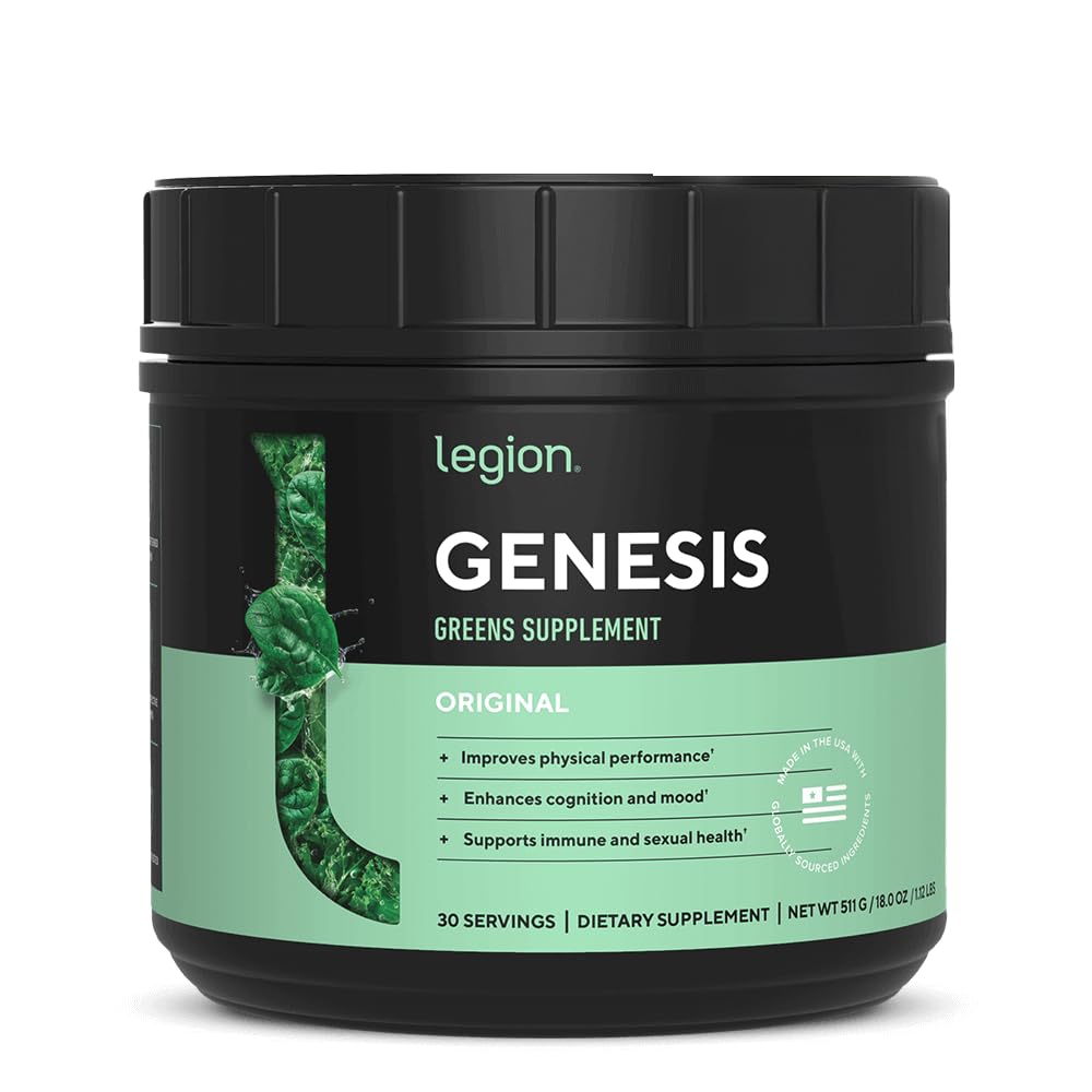 LEGION Genesis Greens – Super Greens Powder with Organic Spirulina & Matcha – Daily Green Superfood Supplement with Adaptogens for Energy, Digestion, Immunity & Detox
