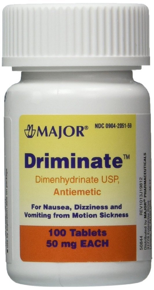 Driminate Generic for Dramamine Motion Sickness 50 mg Anti Nausea 100 count