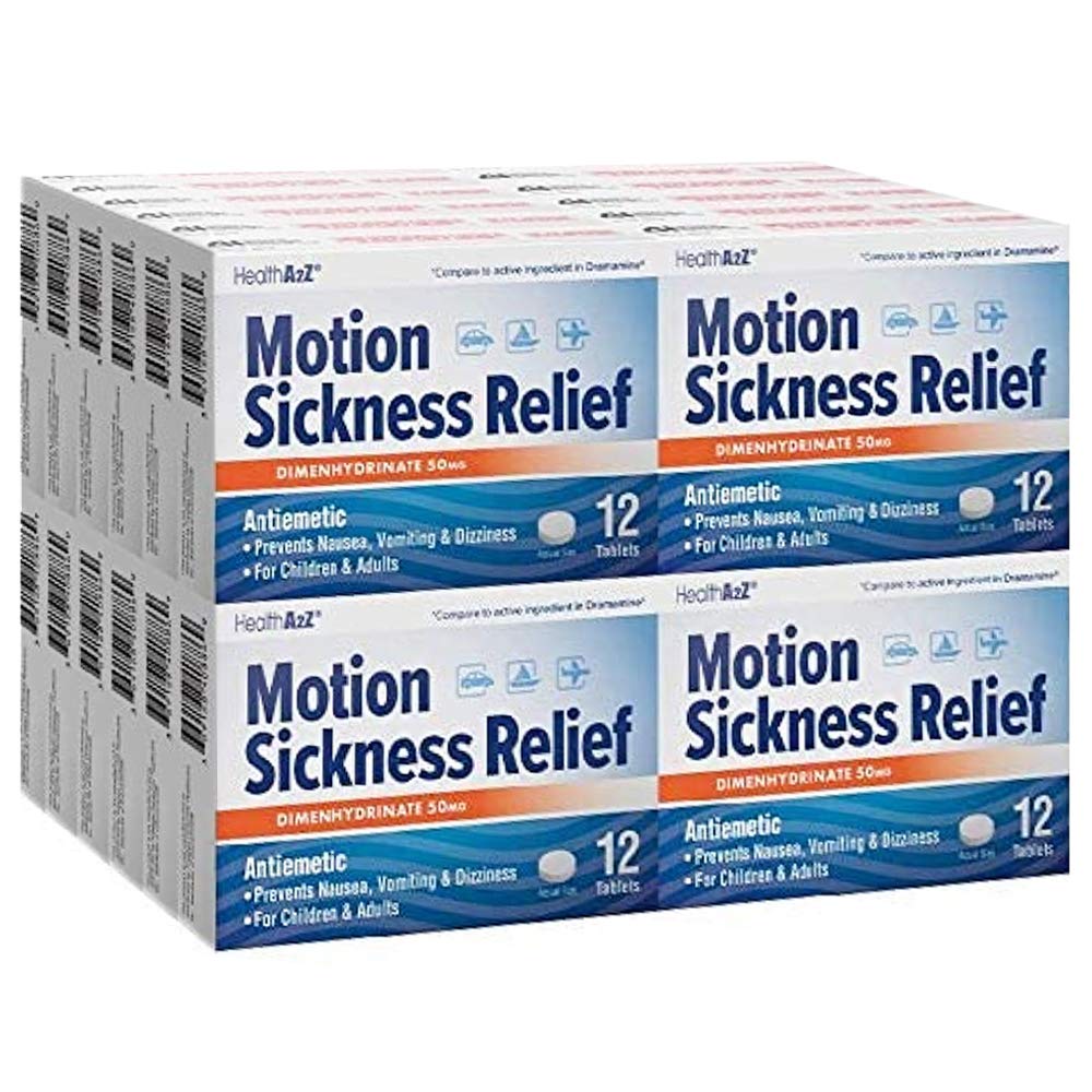 HealthA2Z® Motion Sickness Relief | Dimenhydrinate 50mg | Antiemetic | Prevents Nausea, Vomiting & Dizziness | for Children & Adults | 24 Packs of 12 Tablets Each (288 Tablets Total) | Value Pack