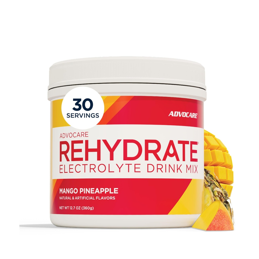 AdvoCare rehidrāts - Elektrolītu dzērienu maisījums - Ietver magniju, nātriju, kāliju un kalciju - Antioksidants un aminoskābe Pastiprināta - Atbalsta hidrācija un reģenerācija - Mango ananass, 12.7 oz