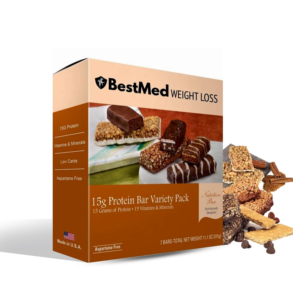 BestMed - High Protein Nutrition Bar - Low-Carb, 15g Protein, Low Sugar, High Fiber, Low Calorie, Meal Replacement Bar (Variety Pack, 4 Box - 28 Count)