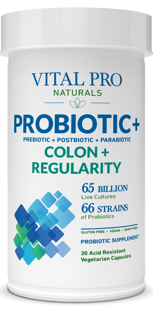 Vital Pro Naturals - Colon & Regularity Probiotics + Prebiotics, Postbiotics, Parabiotics, 4-in-1 Health Supplement for Adults, High Potency, 66 Strains, Supports Occasional Constipation 30 ct
