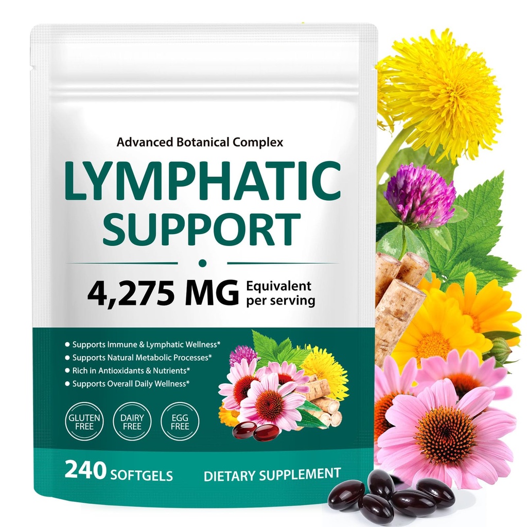 240 Softgels Lymphatic Drainage Supplements, 4275mg Lymph System Support Supplement for Women & Men,21-in-1 Herbal Blend,with Dandelion, Burdock, Echinacea,Rutin, Turmeric,Cleavers & More