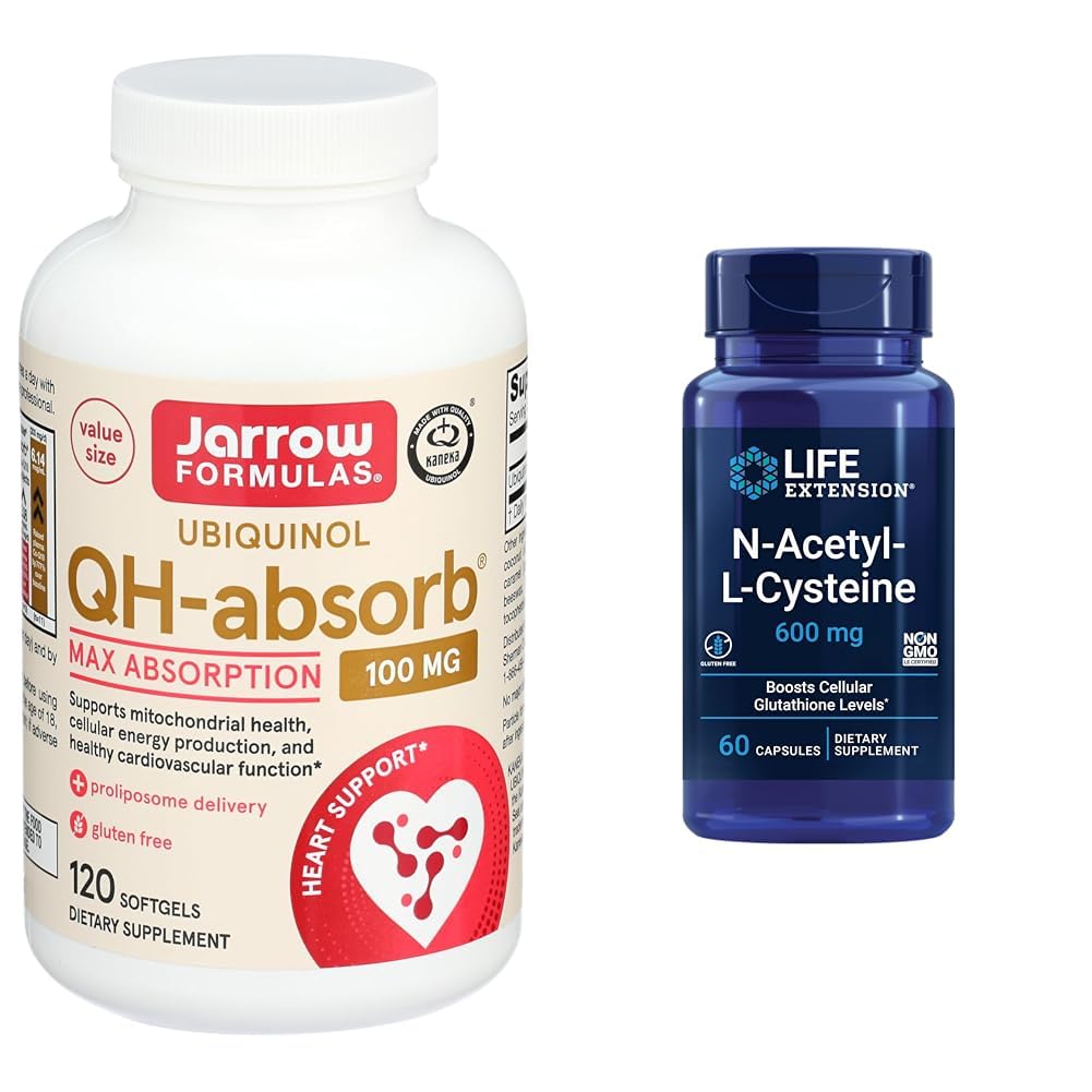 Jarrow Formulas QH-Absorb 100 mg Max Absorption - CoQ10 Ubiquinol & Life Extension N-Acetyl-L-Cysteine (NAC), Immune, Respiratory, Liver Health