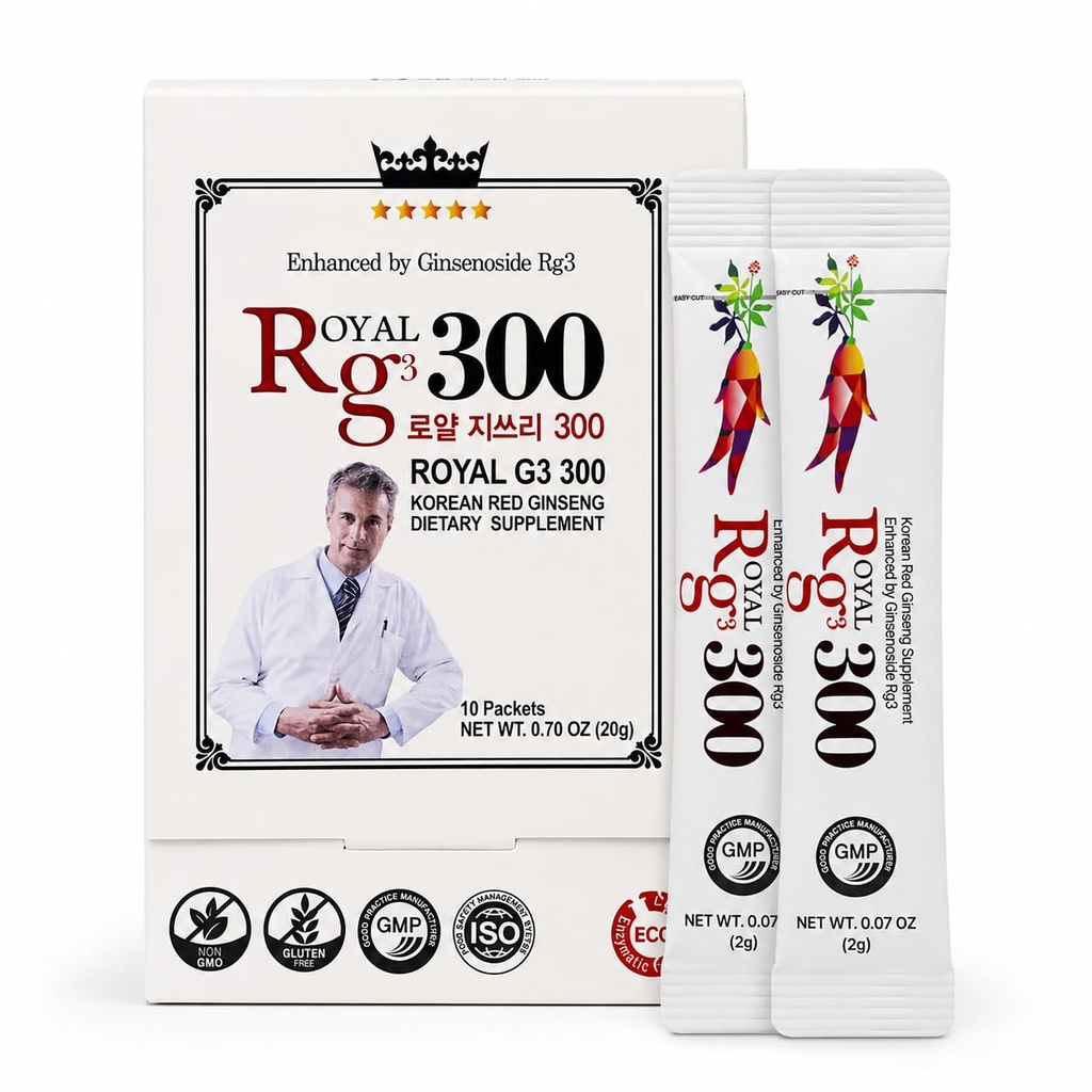Premium RG3 300 Korean Red Ginseng Powder - Enhanced Ginsenosides (50mg Rg3/Sachet), Made in Korea, 10 Sachets