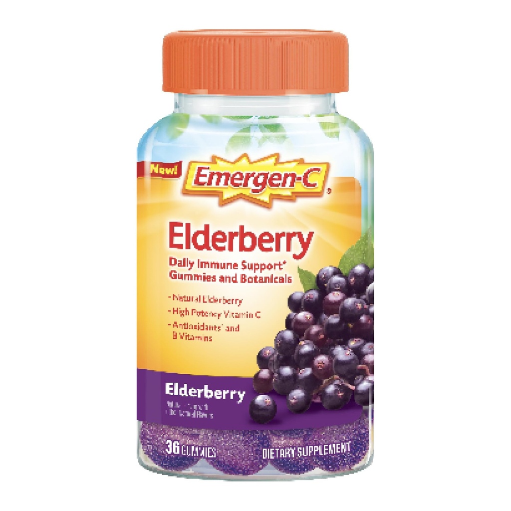 Emergen-C Elderberry Gummies, Elderberry Immune Support Natural Flavors with High Potency Vitamin C, Back to School Essentials - 36 Count (Pack of 12)