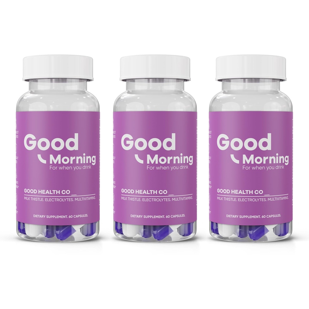 Good Morning Hangover Pills [3-Pack Kit] | Drinking Relief + Liver Support with Milk Thistle + DHM. Prevent Dehydration with Electrolytes for Better Mornings.