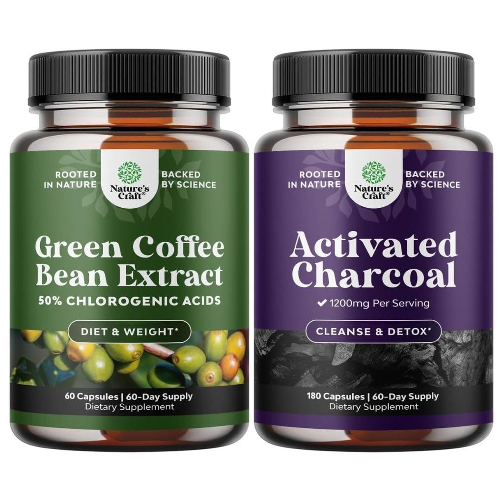 Pure Green Coffee Bean ekstrakts antioksidants Sirds veselības Garīgā Fokusa un izmēra samazināšana un attīrīšana un detox aktivētās ogles kapsulas uzpūšanās atvieglojums un ķermeņa Detox tīrīšana
