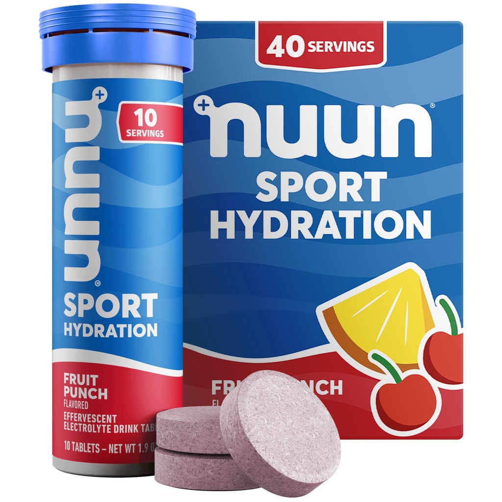Nuun Sport Elektrolītu tabletes ar magniju, kalciju, kāliju, hlorīdu un nātriju, bez glutēna un vegānu, augļu pūslīti, 4 iepakojumi (40 Kalpo kopā)