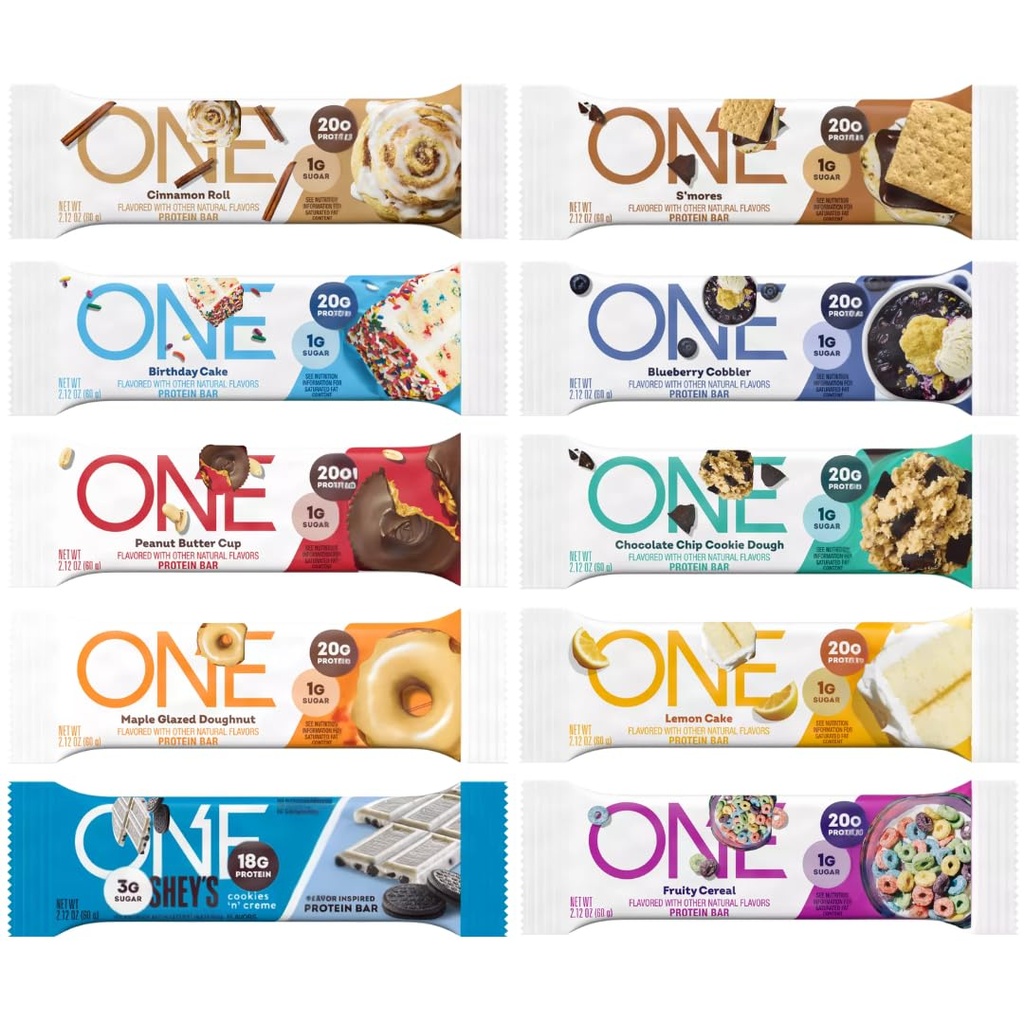 One Protein Bar Variety Pack, 10 Assorted Flavors - 2.12 Oz Bars, Gluten-Free Protein Bar with High Protein (18-20g) and Low Sugar (1g) 10 Pack