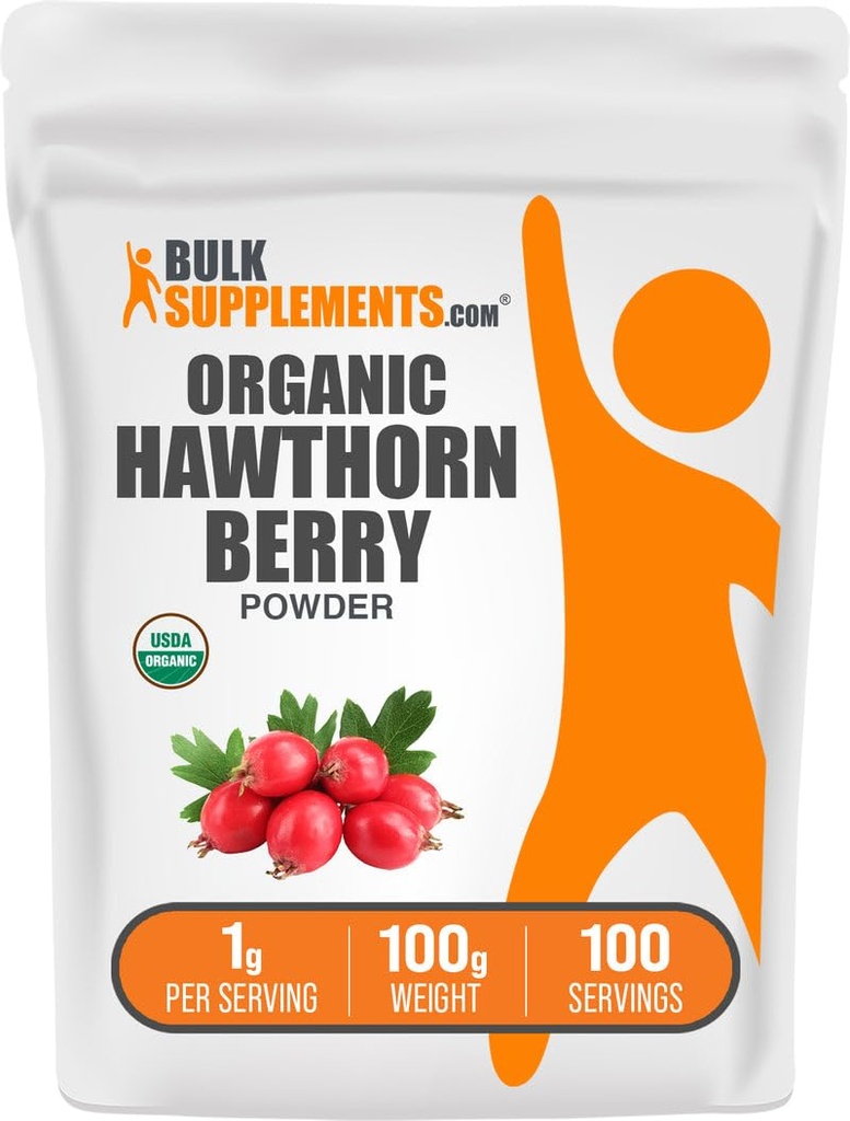 BulkSupplements.com Organic Hawthorn Berry Powder - augu papildinājums, Hawthorn Berry Organic - Vegan & Gluten Free, 1g per Serving, 100g (3.5 oz) (iepakojums no 1)