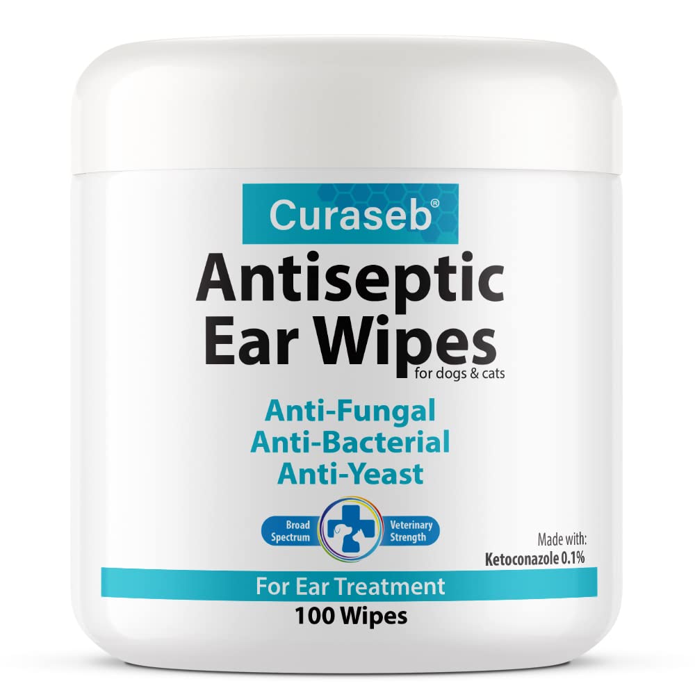 Curaseb Cat & Dog Ear Infection Treatment Wipes – Soothes Itchy & Inflamed Ears – Cleans Debris and Buildup – 100 Count