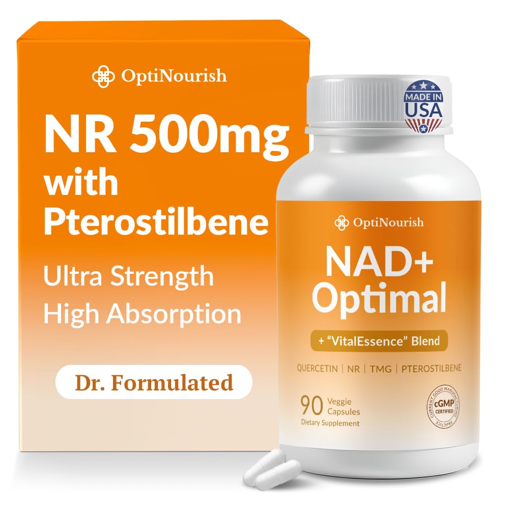 NAD+ Optimal, NAD Supplement 500mg NR, Pterostilbene & More, Doctor-Formulated, Boosts Energy & Vitality,High Absorption, Made in USA, cGMP, 90 Capsules