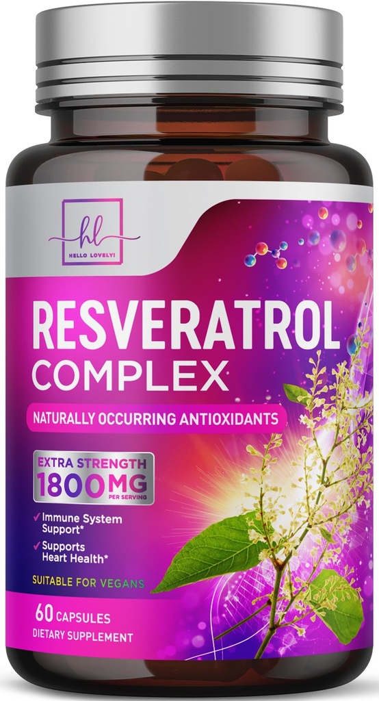 Resveratrol Blend 1800mg per Serving Supplement - Extra Strength Antioxidant Complex for Healthy Aging & Immune Support, Heart Health & Energy Support, Bioavailable Trans-Resveratrol - 60 Capsules