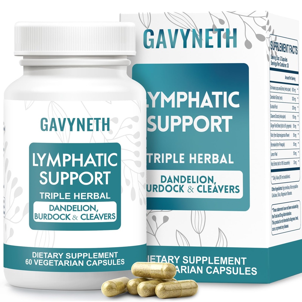 Lymphatic Drainage Supplements for Lymph System Support – Echinacea, Dandelion & Burdock for Immune & Circulation Support, Vegan Herbal Formula for Women & Men, 60 Capsules