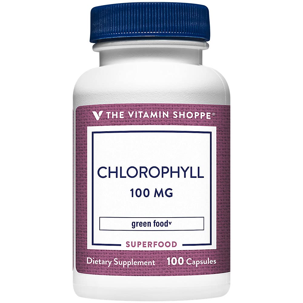 Vitamīnu veikals Chlorophyll 100mg - dabas pārtikas piedevas, zaļā Superfood, kas atbalsta Imūnsistēmu un enerģijas ražošanu, "Dabīgs dezodorants" (100 kapsulas)