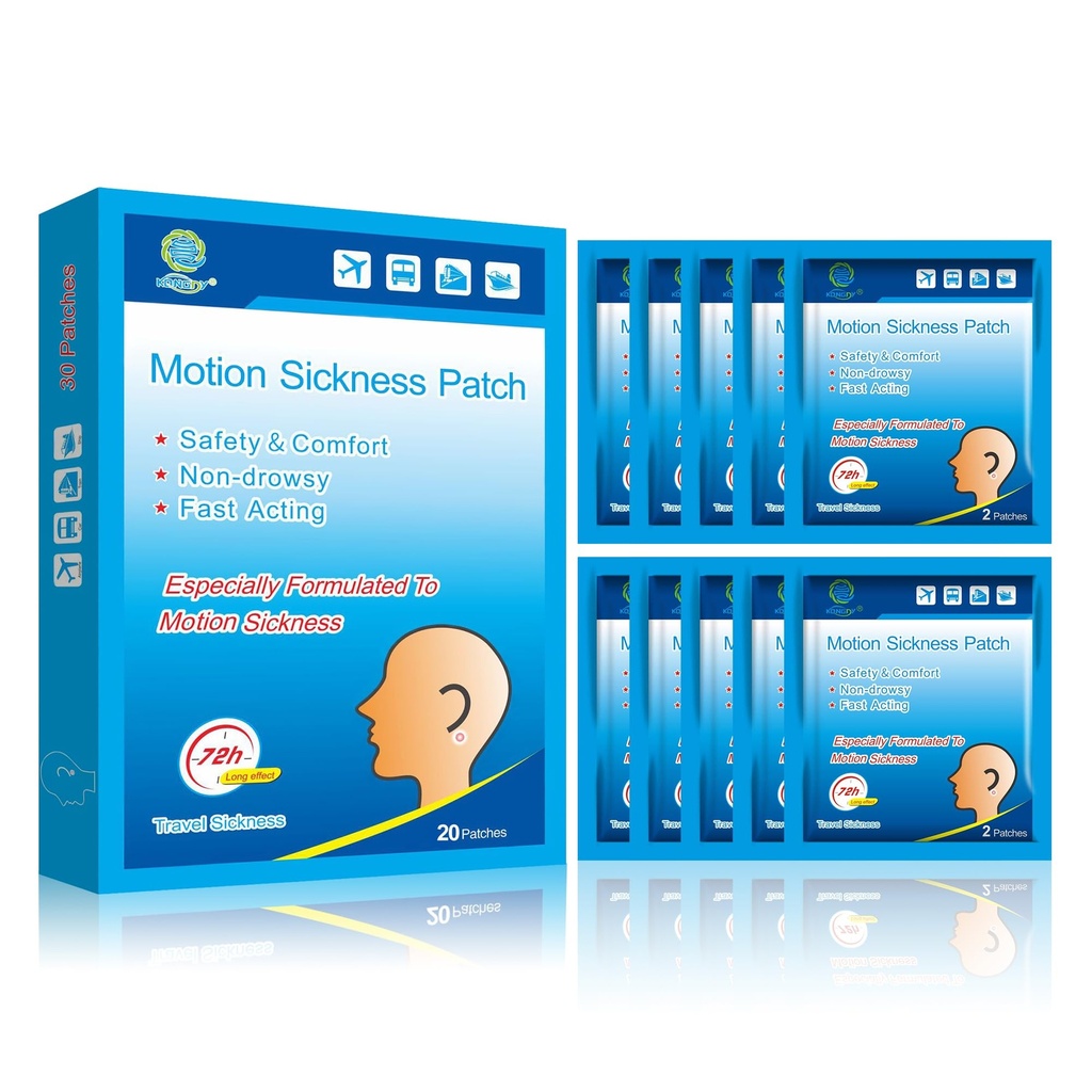 KONGDY 20 Counts Motion Sickness Patches for Cruise, Dizziness, Car Trips, Non Drowsy