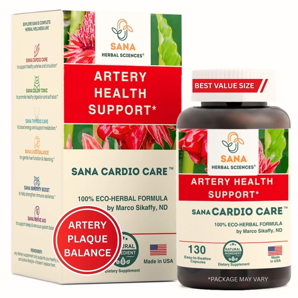 Artery Plaque Removal Formula | 4-Element All-Natural Supplement to Support Blood Pressure, Healthy Cholesterol, and Heart Rhythm | 130 Easy-to-Swallow Capsules | by Sana Herbal