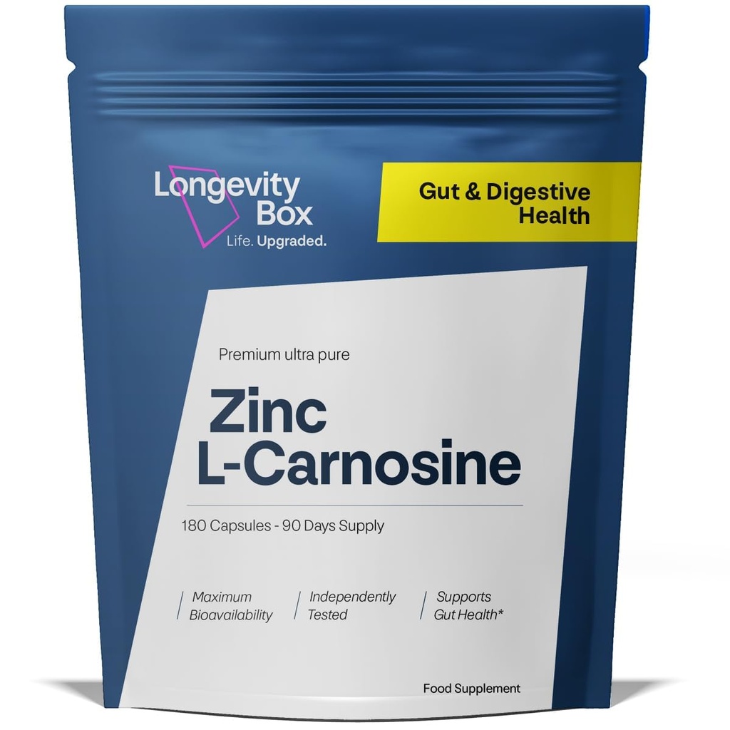 Zinc L-Carnosine Supplement – 75mg x 90 Capsules, Maximum Bioavailable (2 per Serving), Supports Gut Health & Digestive Comfort – 3-Month Supply