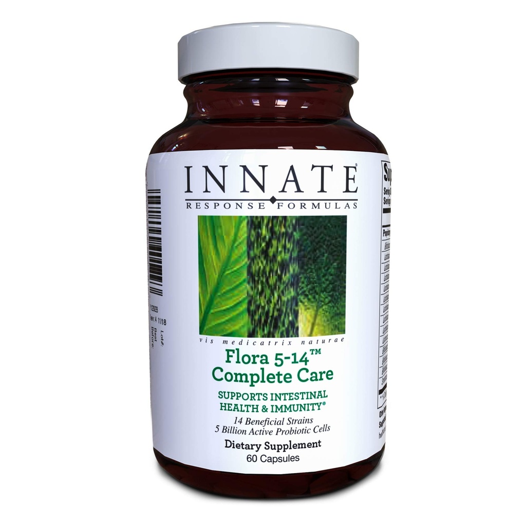 INNATE Response Formulas Flora 5-14 Complete Care - Probiotics for Digestive Health, Probiotics for Women, Men & Kids 5 & up, 5 Billion CFU - Immune Support Supplement - Vegetarian - 60 Capsules
