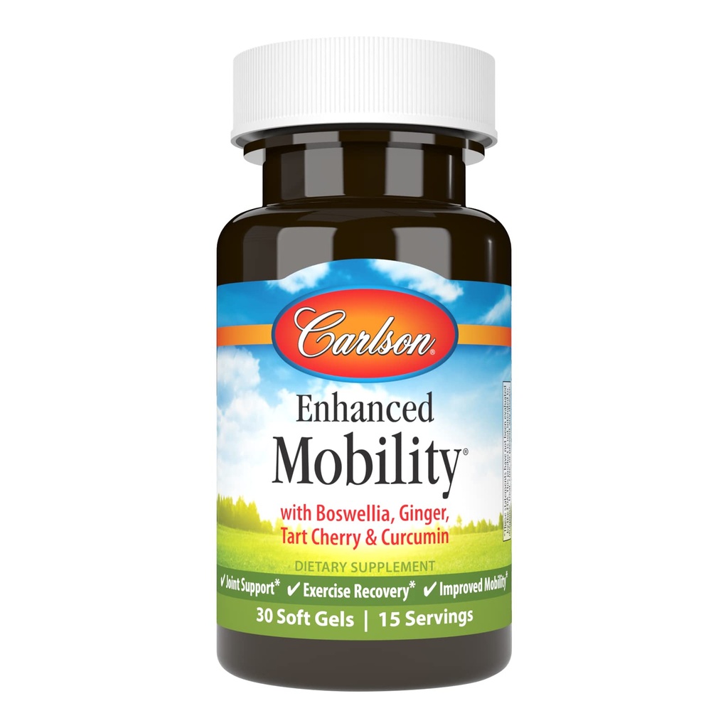 Carlson - Enhanced Mobility, Botanical Joint Support, Boswellia, Tart Cherry, Curcumin, Ginger, 30 Softgels