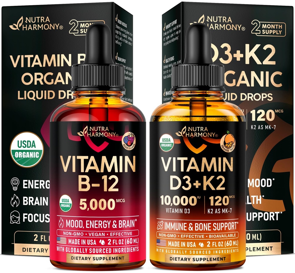 NUTRAHARMONY Organic Vitamin B12 & Organic Vitamin D3 K2 Drops