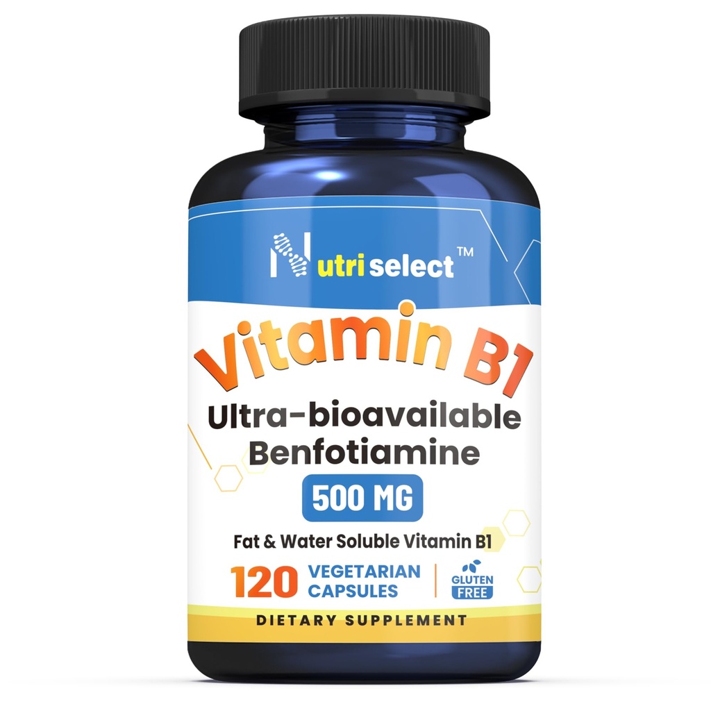 Vitamin B1 750MG, 120 Capsules, Non-GMO, Vegan, Gluten Free, Benfotiamine (500mg)
