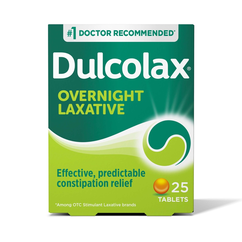 Dulcolax Stimulant Laxative Tablets, Predictable & Effective Constipation Relief, Relieves Straining & Bloating, Bisacodyl 5 mg, 25 Count
