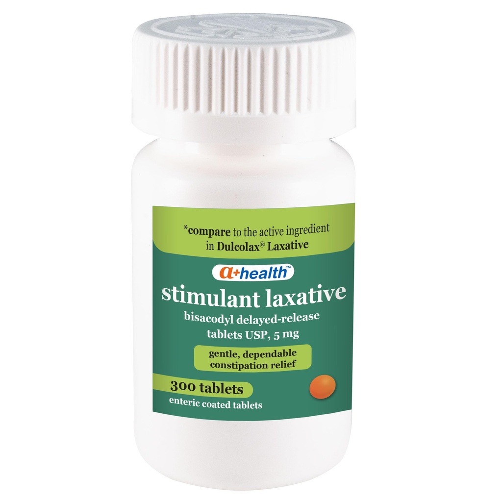 A+Health Stimulant Laxative, Bisacodyl Tablets USP 5mg, 300 Count | Delayed Release, Relieve Occasional Constipation and Irregularity