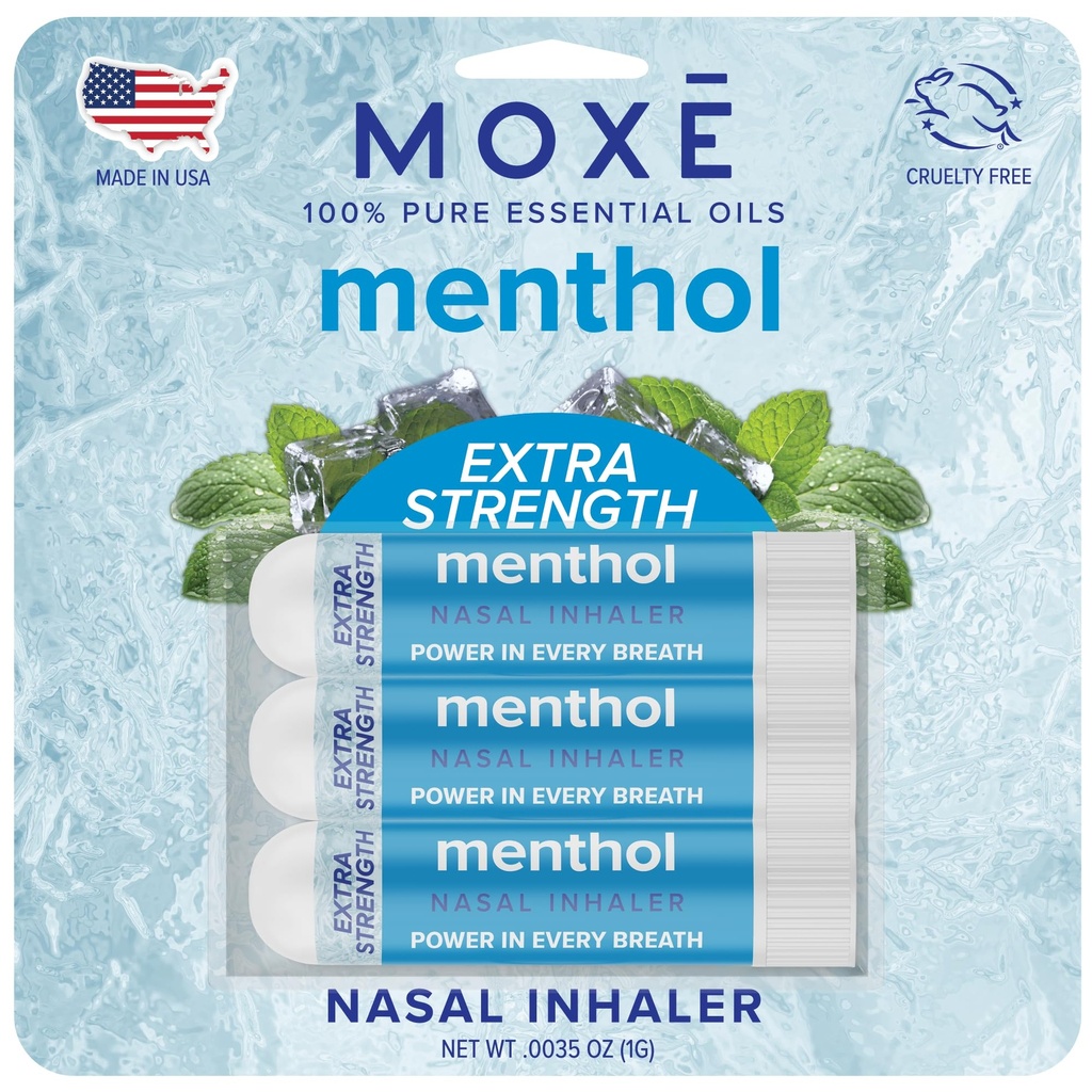 MOXĒ Extra Strength Menthol Nasal Inhaler | Powerful Cooling Menthol for Sinus Relief & Clear Breathing | Made in The USA | Maximum Strength Aromatherapy for Instant Refreshment