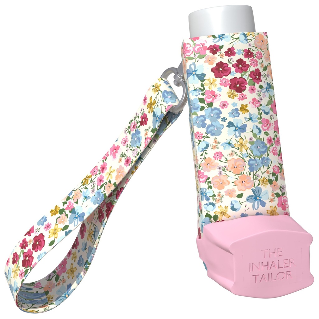 Inhaler Holder Sleeve & Carrying Strap (Ventolin, Vintage Wild Flowers) - for Ventolin & Shorter Style, Adults & Kids Inhaler Case with Keychain and Wrist Strap – Handmade, Leather